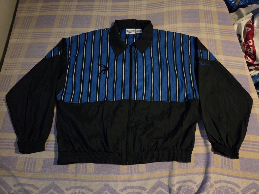 Vtg 90s Reebok Striped Windbreaker Jacket Rare Large Track Shaq Orlando Magic